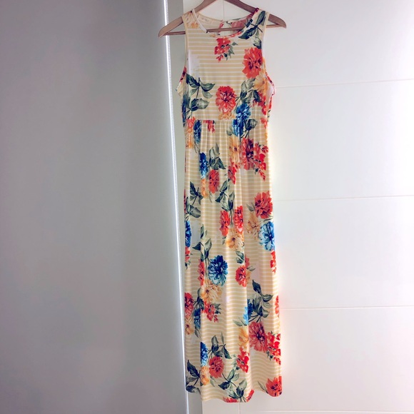 Boho Floral Side Pocket Striped Tank Maxi Dress - Picture 8 of 12